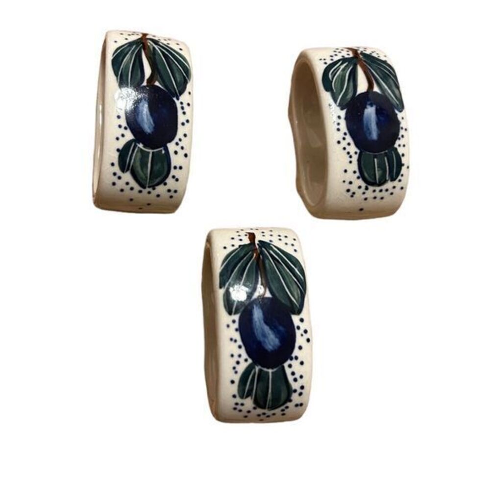 Set of 3 napkin rings grapevine W‎ R Unikat polish pottery dining boho collect
